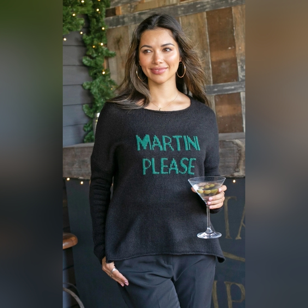 Wooden Ships Martini Please Black Green Sweater XS EUC